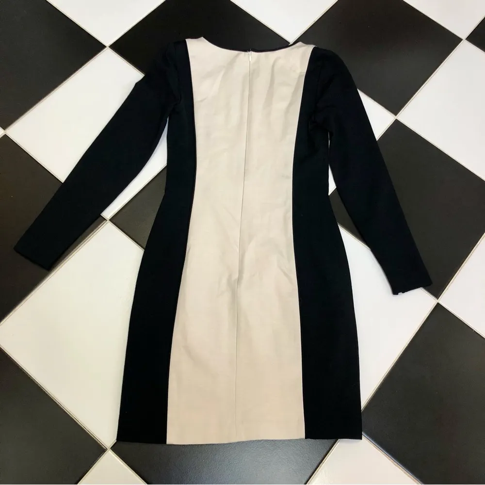 Brahmin Long Sleeve Mini Stretchy Bodycon Dress Sheath Cream Black Color Block 2 - Image 7