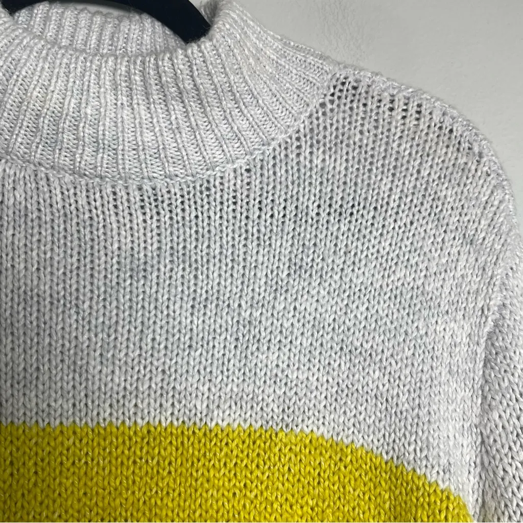 AERIE Oh Snow Soft Sweater XS Grey Yellow Stripe NEW Oversized Mockneck Cozy - Image 6
