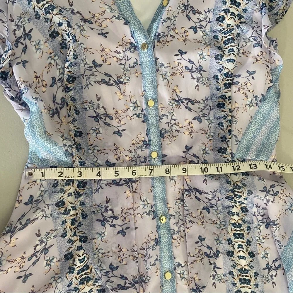 Julia Jordan Purple Blue Floral Ruffle Flutter Sleeve Dress 8 Cottagecore - Image 9