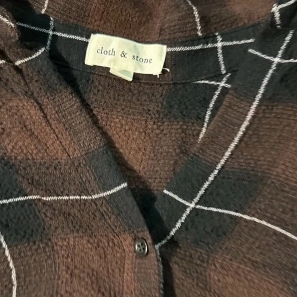 Cloth & Stone Roll Tab Sleeve Duster Midi Dress Women's Size XS Brown  Plaid NWT - Image 5