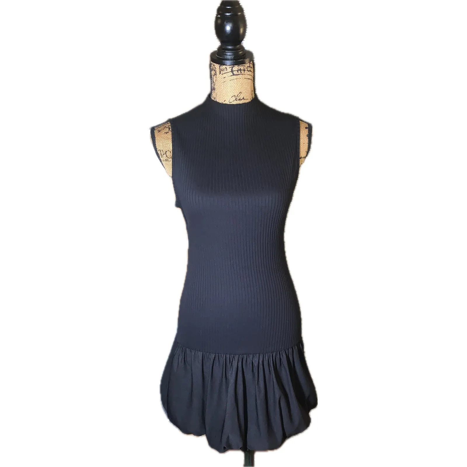 NWT Zara Backless Open Back High Neck BodyCon Ribbed Bubble Mini LBD Dress M - Image 5