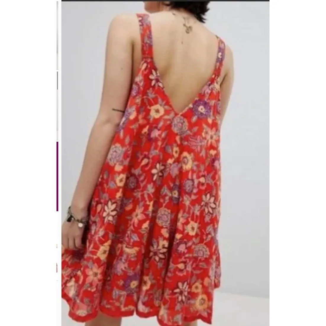 Free People Oh‎ Baby Mini Babydoll Dress Orange Florals Women's Size Small - Image 2