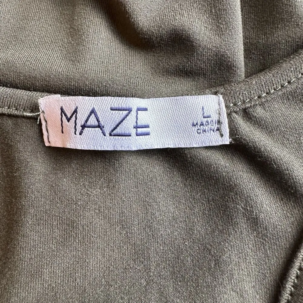 Maze Olive Green Bodycon Stretchy Tank Maxi Dress Side Slits Casual Minimalist Size L - Image 7