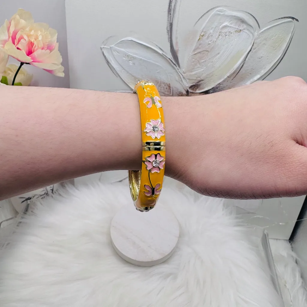 Orange Flower Enamel Cloisonne Bracelet Bangle Thick Style - Image 9