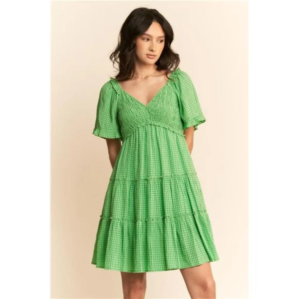 Davi & Dani Jacquard‎ Checker Smocking Tiered Dress - Image 4