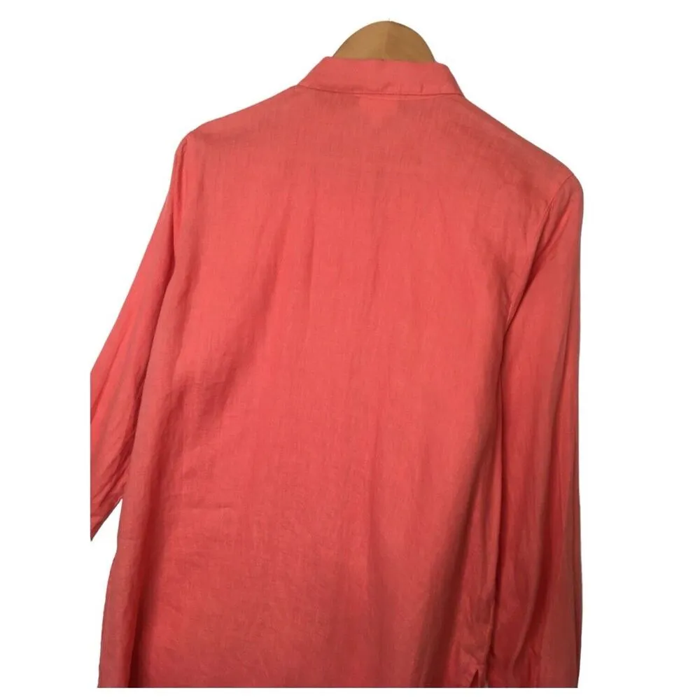 J Jill Love Linen Dress Womens M Shirt Collared Button Up Beachy Lightweight Red - Image 8