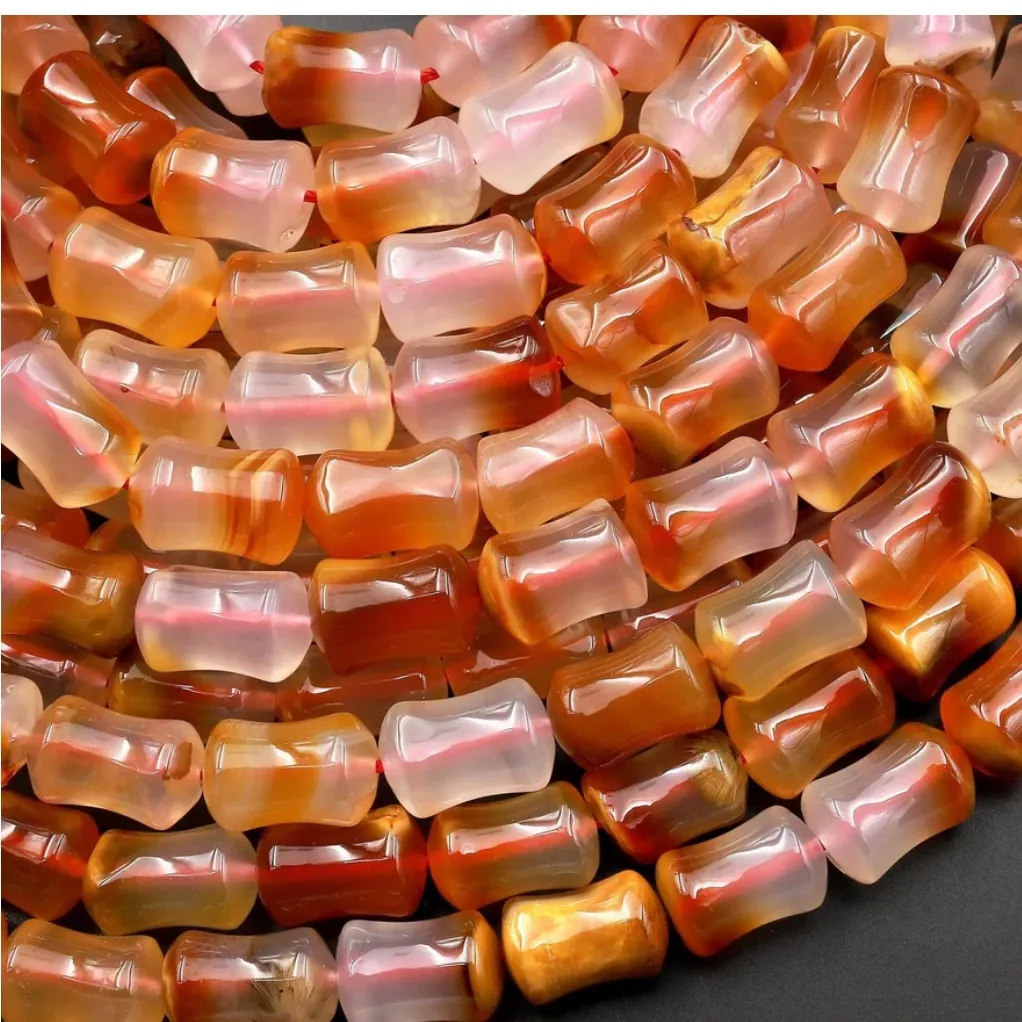 B82. 6mm Carnelian Round, Bamboo & Rose Flower Bracelet Made in Maui - Image 8