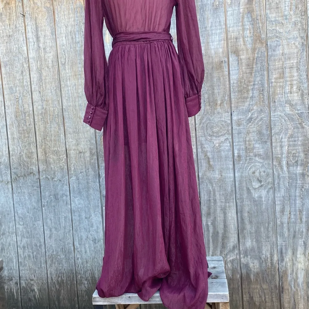 Wine Color Long Sleeve Elegant Maxi Dress Size L - Image 11