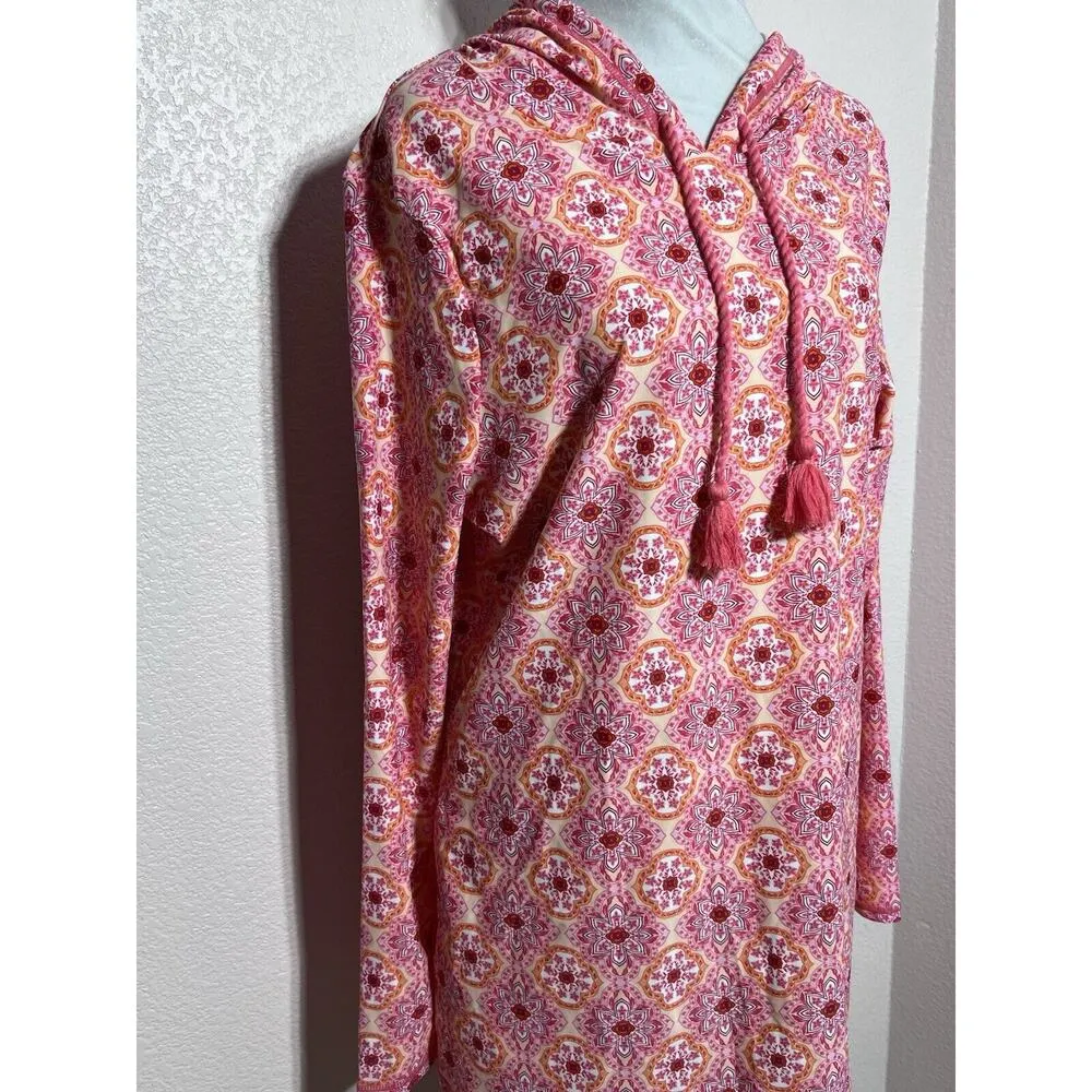Aqua et Sol Resort Dress Hooded Swim Cover Up Pockets Pink Size Large UV Protect - Image 3