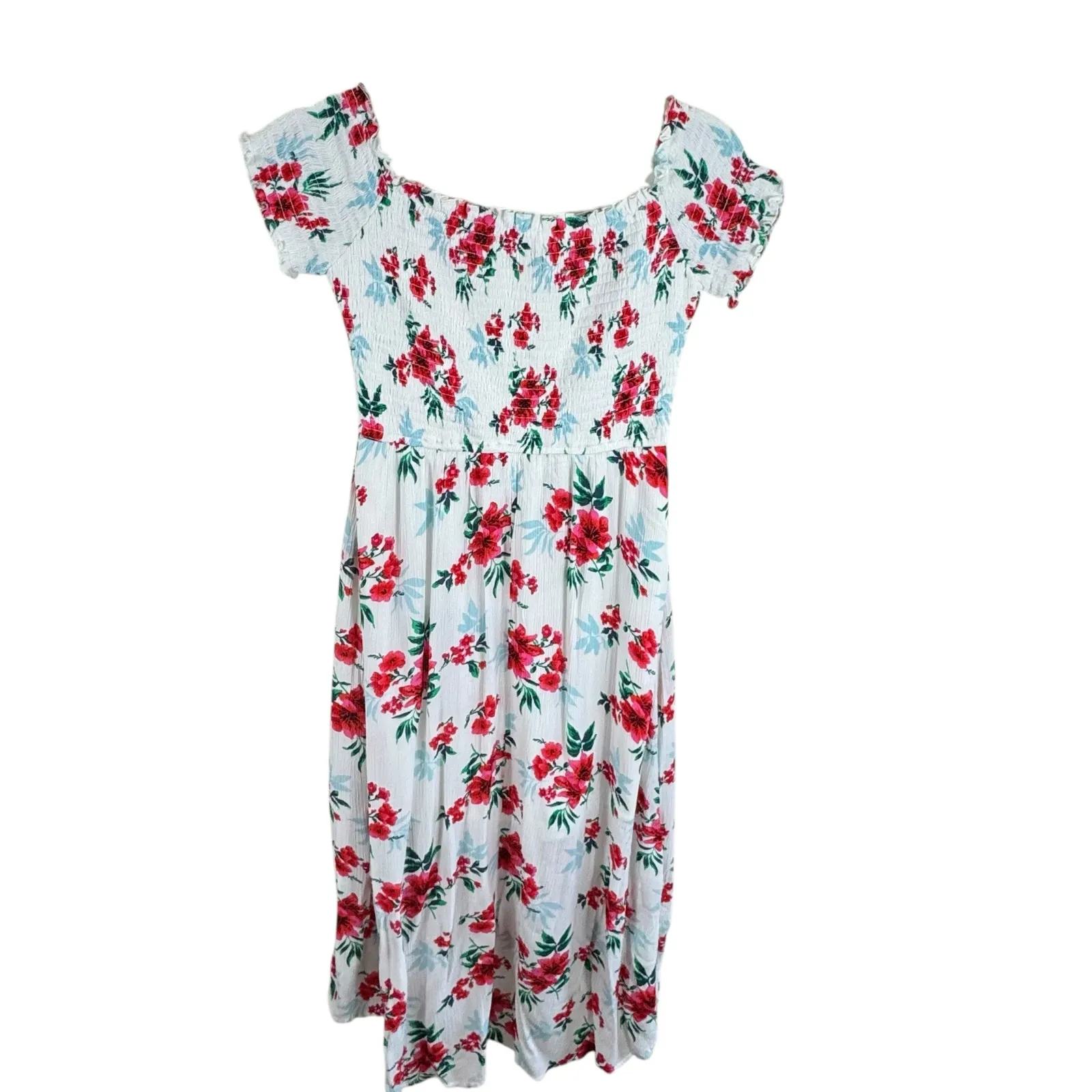 Hollister NWT 100% Viscose Floral Off Shoulder Smocked Faux Wrap Midi Dress Sz M - Image 3