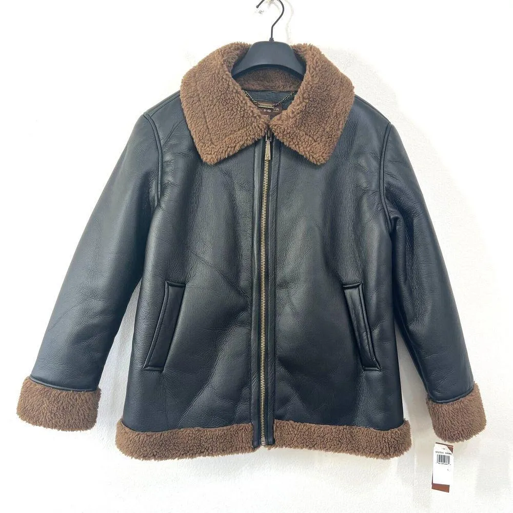 Koolaburra by UGG Motorcycle Shearling Jacket Womens Large Black Brown Cozy Warm - Image 2