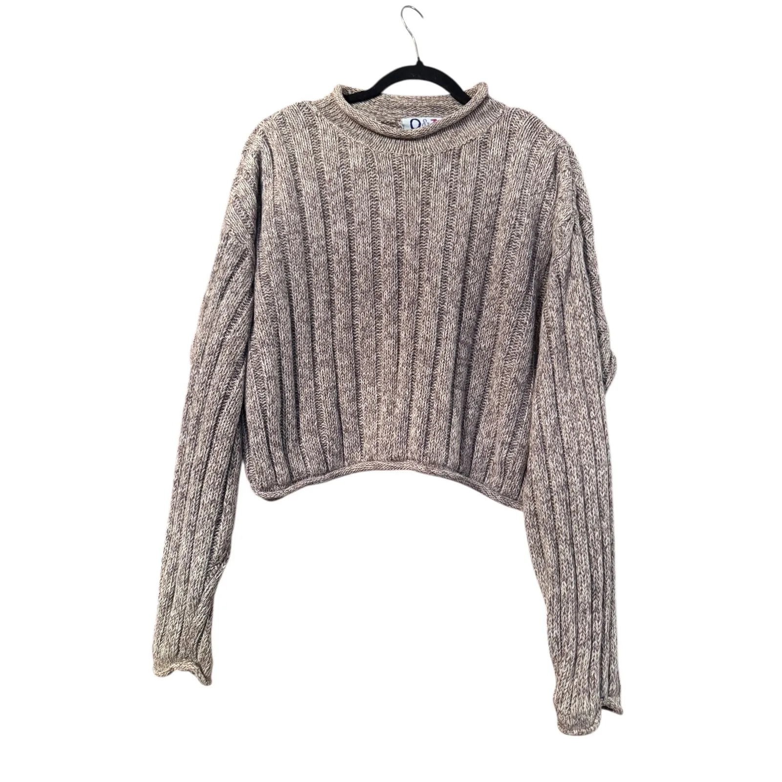 Q&A Knit Sweater Mock Neck Ribbed Long Sleeve Crop Beige Size L - Image 2