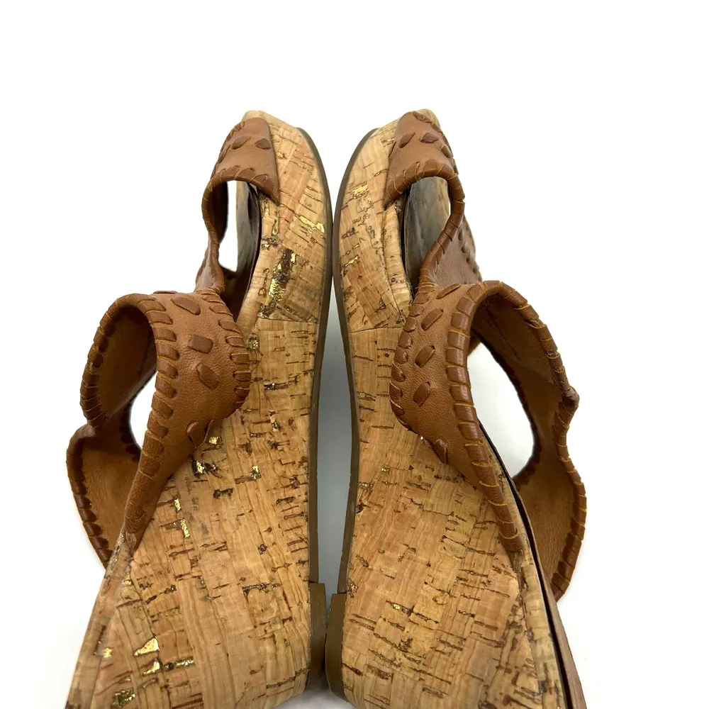 Jack Rogers Brown Leather Cork Wedge Sandals Women's 9 US - Image 7