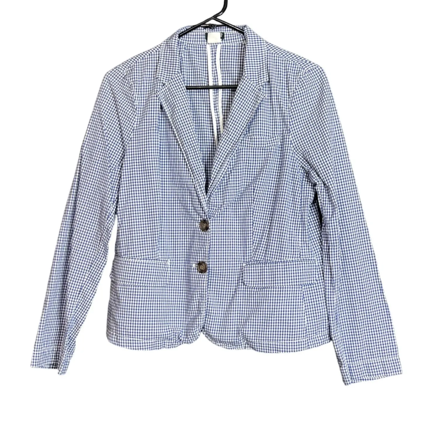 J Crew Lightweight Blazer Womens 6 Blue White Gingham 2 Button Jacket Classic - Image 2