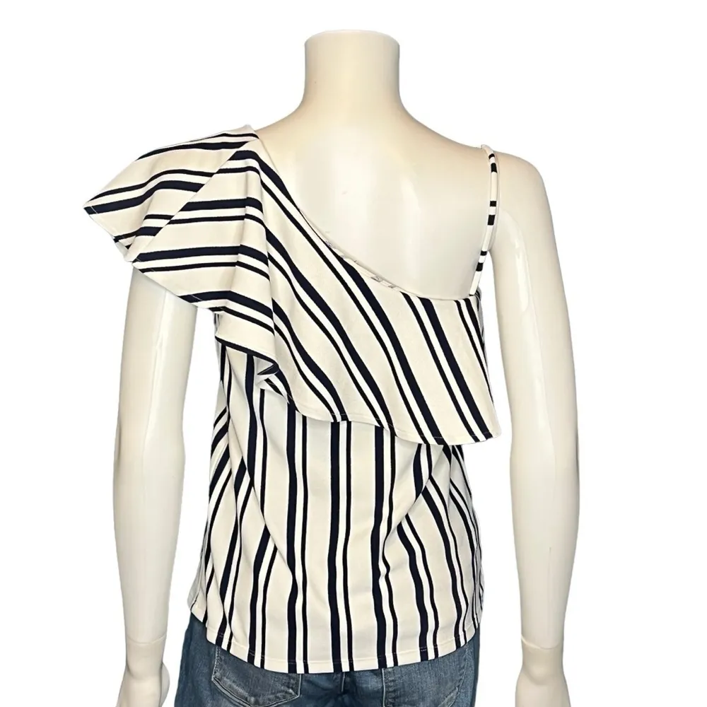 Banana Republic Ruffle Sleeve One Shoulder Striped Top Size XS - Image 5