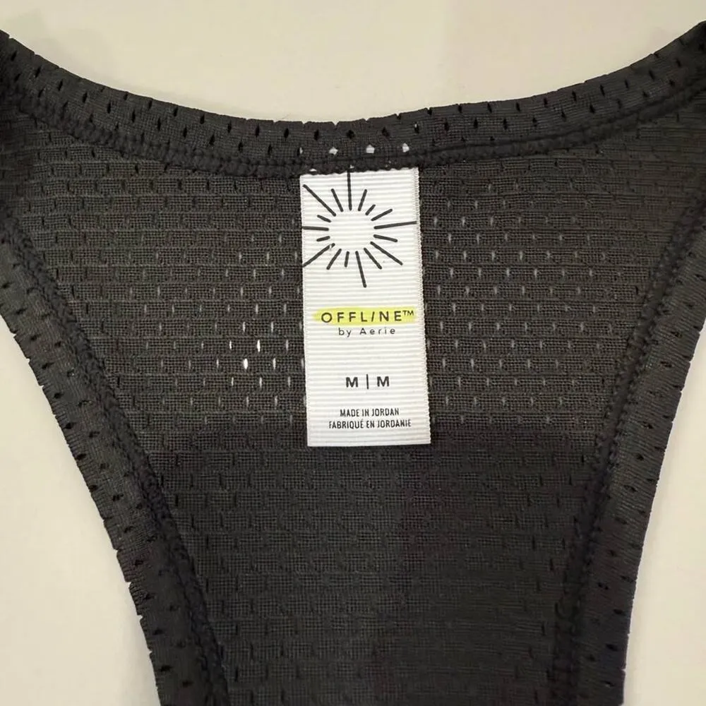 Offline by Aerie Cropped Mesh Racerback Tank Top Shirt Womens Medium Gray Muscle - Image 3