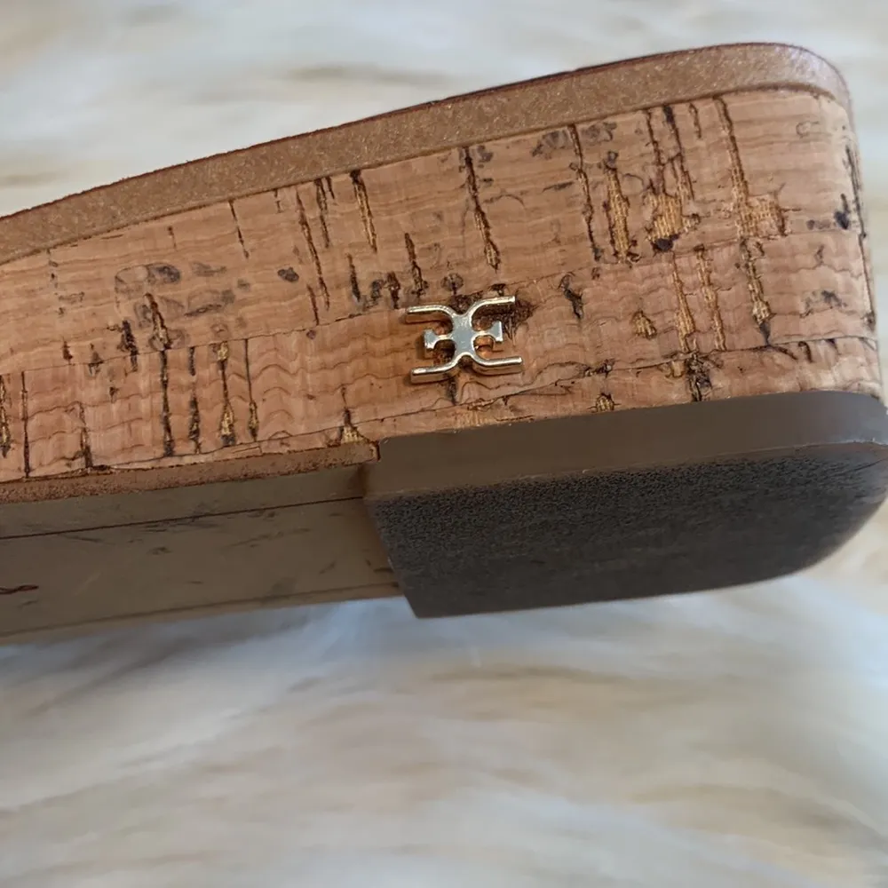 SAM EDELMAN Beige Snakeskin Valery Square Toe Wedge Slip On Slides Sandals 8 M - Image 9