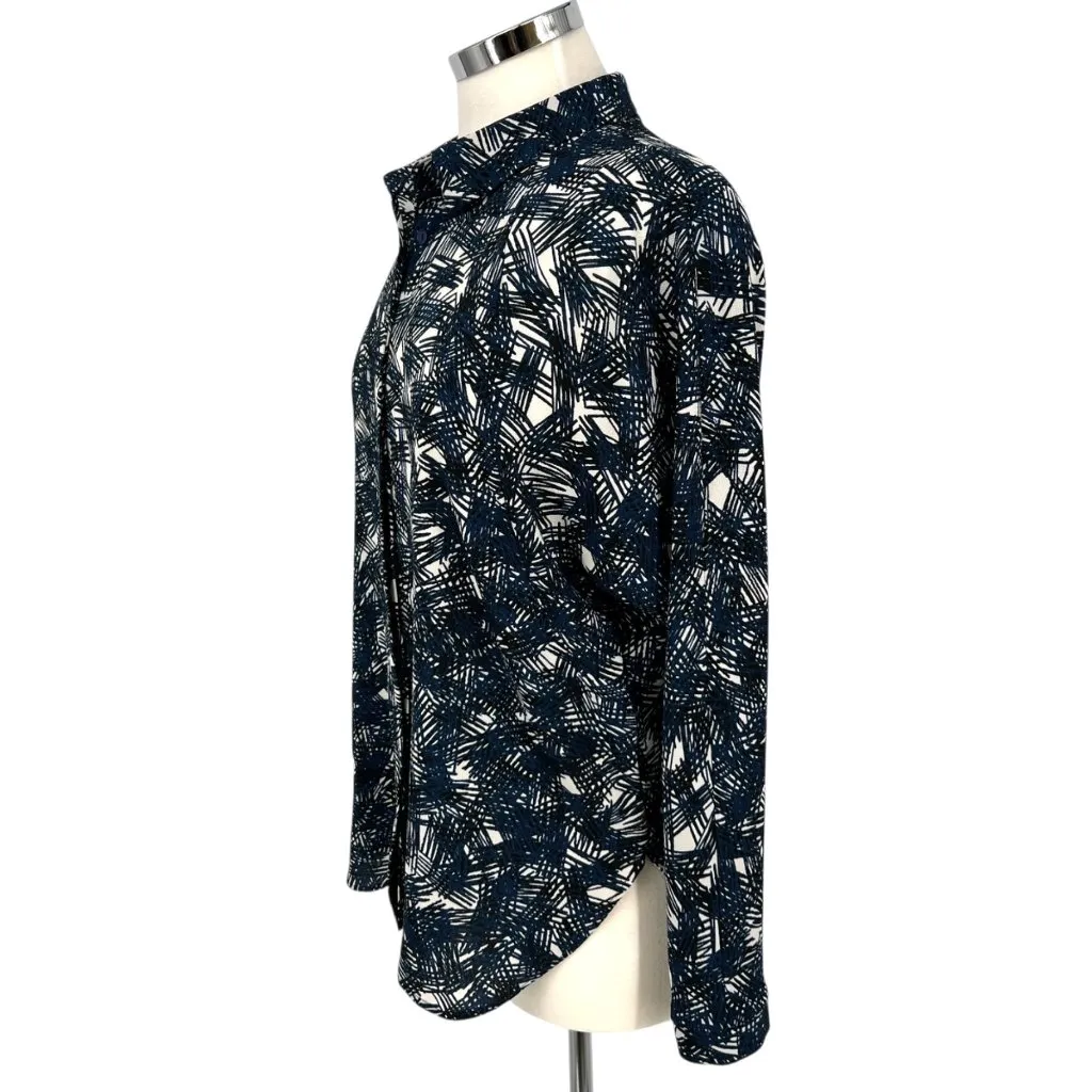 ASTR Abstract Print Split Back Button-Up Blouse Blue Black White Size Small - Image 4