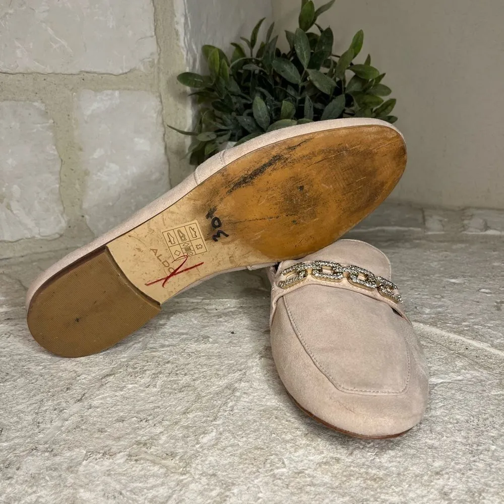Aldo Blush Pink Suede Loafer Flats Diamond Straps sz 10 - Image 6