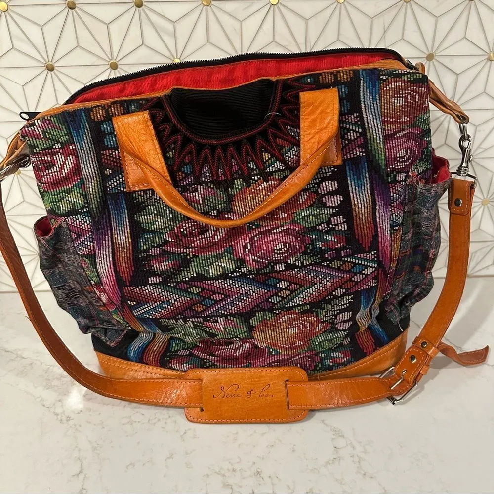 Nena & Co. Convertible Crossbody Day Bag Bohemian Designer Artisan Huipil Design Brown - Image 10