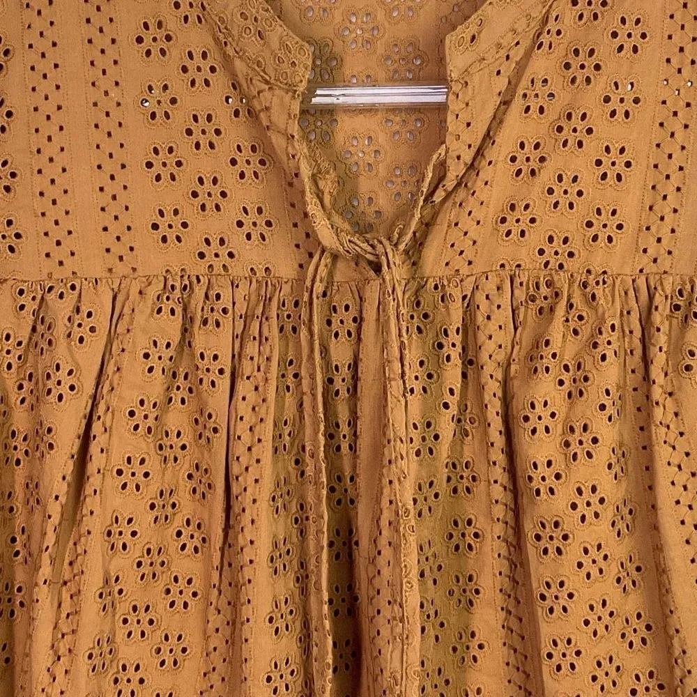 Madewell Carrot Cake Orange Eyelet Double Tie Peasant Top XS - Image 2