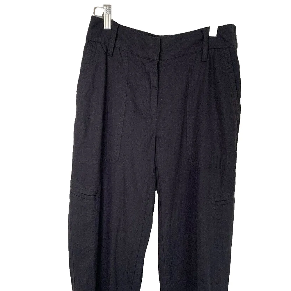 Rachel Zoe Black Linen Ankle Cargo Taper Cuff Pants Size 2 Zipper Stretch - Image 2