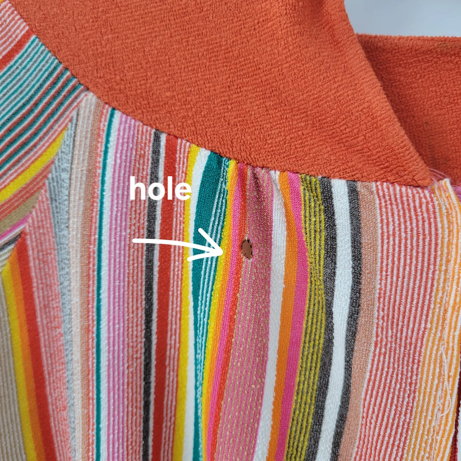 VTG Sears 70s Multicolor Striped House Coat Small Orange Robe Keyhole Back - Image 11