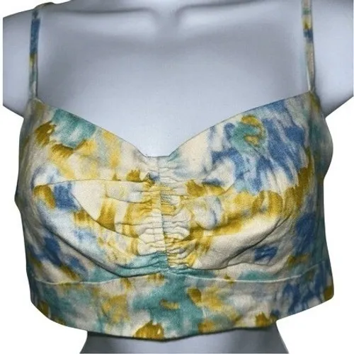 CHRISTIAN LACROIX Smocked Watercolor Linen Blend Crop Top Bustier EUC Small - Image 2