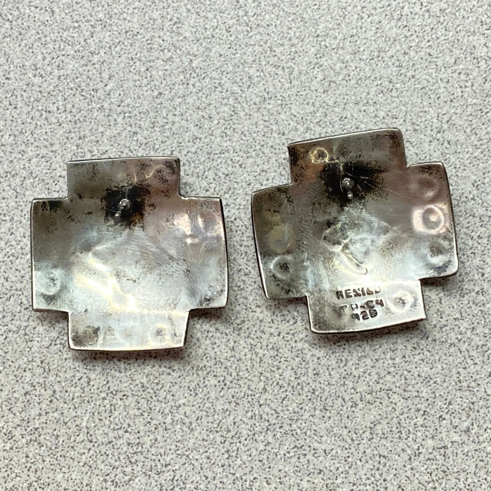 Vintage 925 Sterling Silver Southwestern Aztec Cross Earrings Mexico Old Money - Image 6