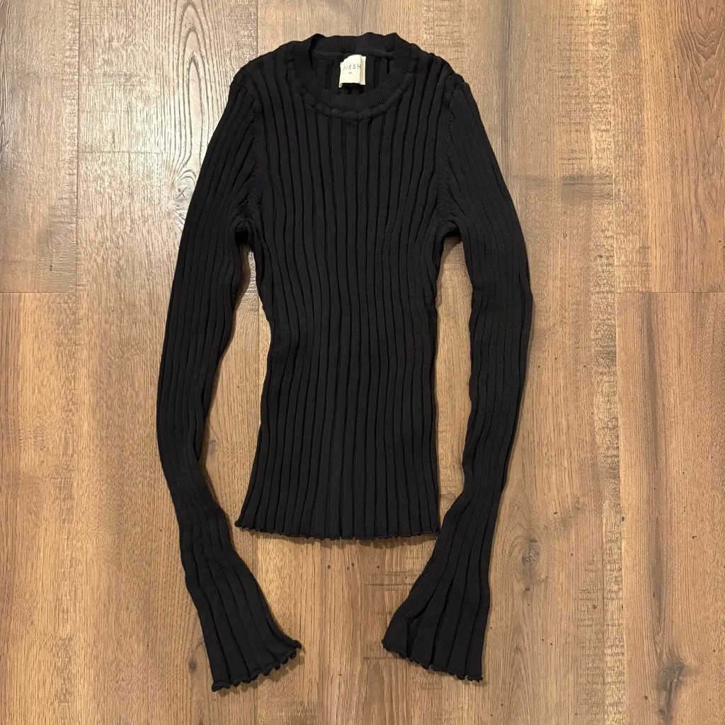 DISSH Ada Black Long Sleeve Knit Top Shirt Ribbed Stretch size XS - Image 2