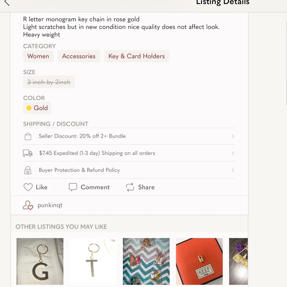 Cotton On rose gold capital R key chain bag charm new - Image 7