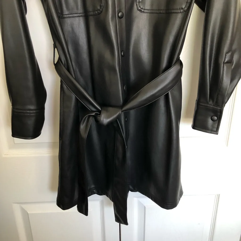 Abercrombie & Fitch Black Faux Leather Button Down Dress Size M Tall - Image 4