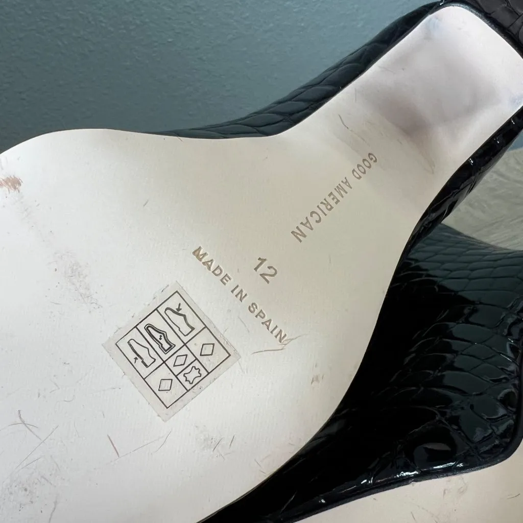 Good American Black Heel Ankle Boot Size 12 Patent Croc Embossed Square Toe NEW - Image 11