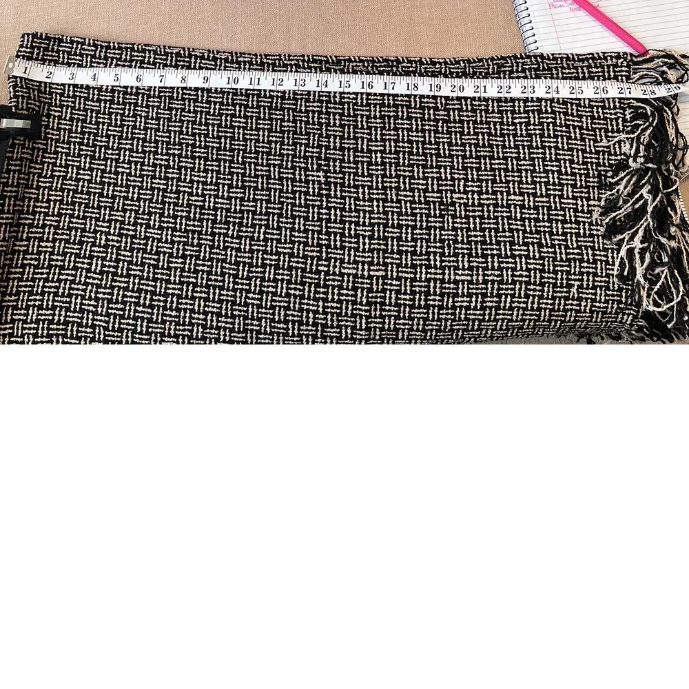 The Masai Scarf Vintage Black & Taupe Geometric Basket‎ Weave Pattern - Image 4