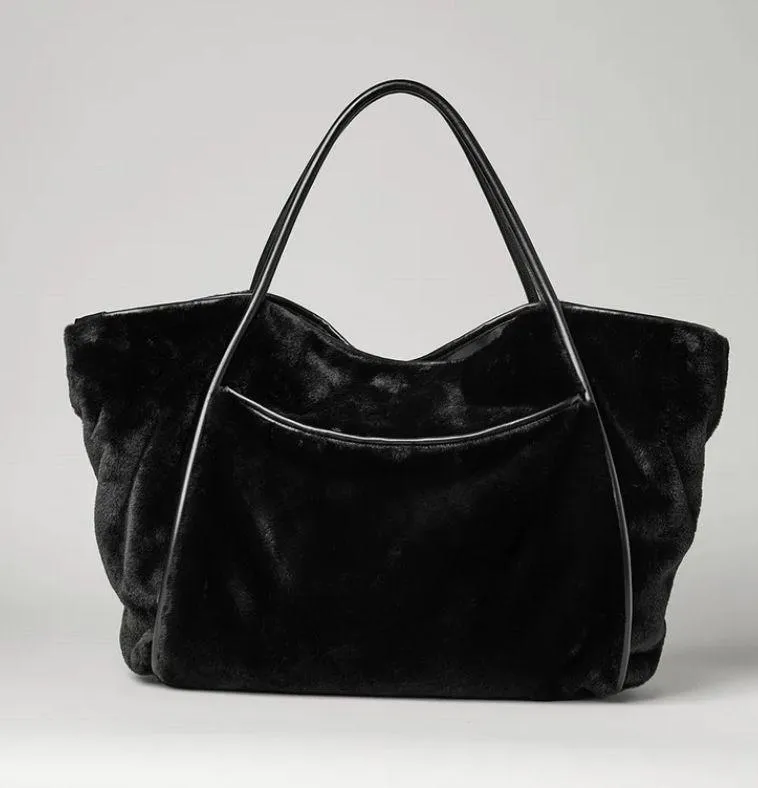 Faux Fur Tote Bag Black - Image 2