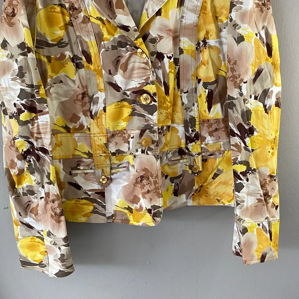 Southern Lady Yellow and Brown Floral Blazer Size 16 - Image 2