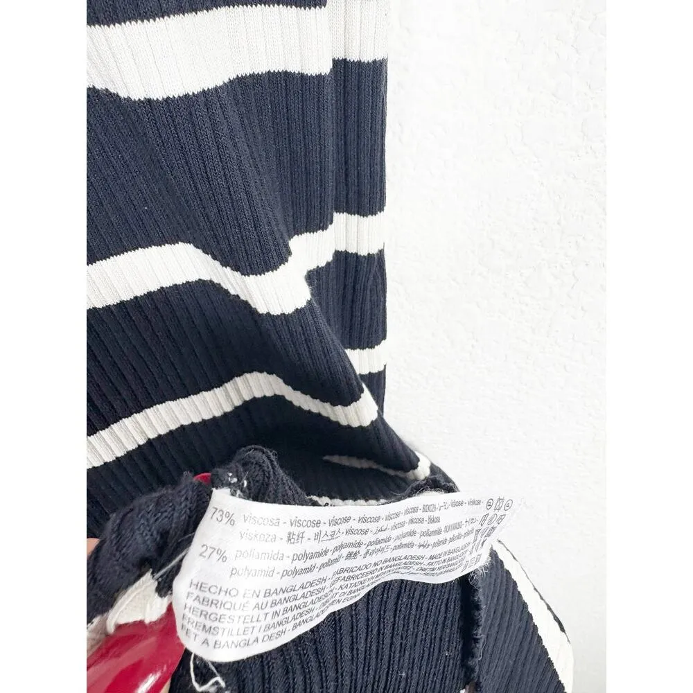 Zara Navy Striped Square-Neck Maxi Dress Medium Ribbed Knit Stretch Minimalist - Image 6
