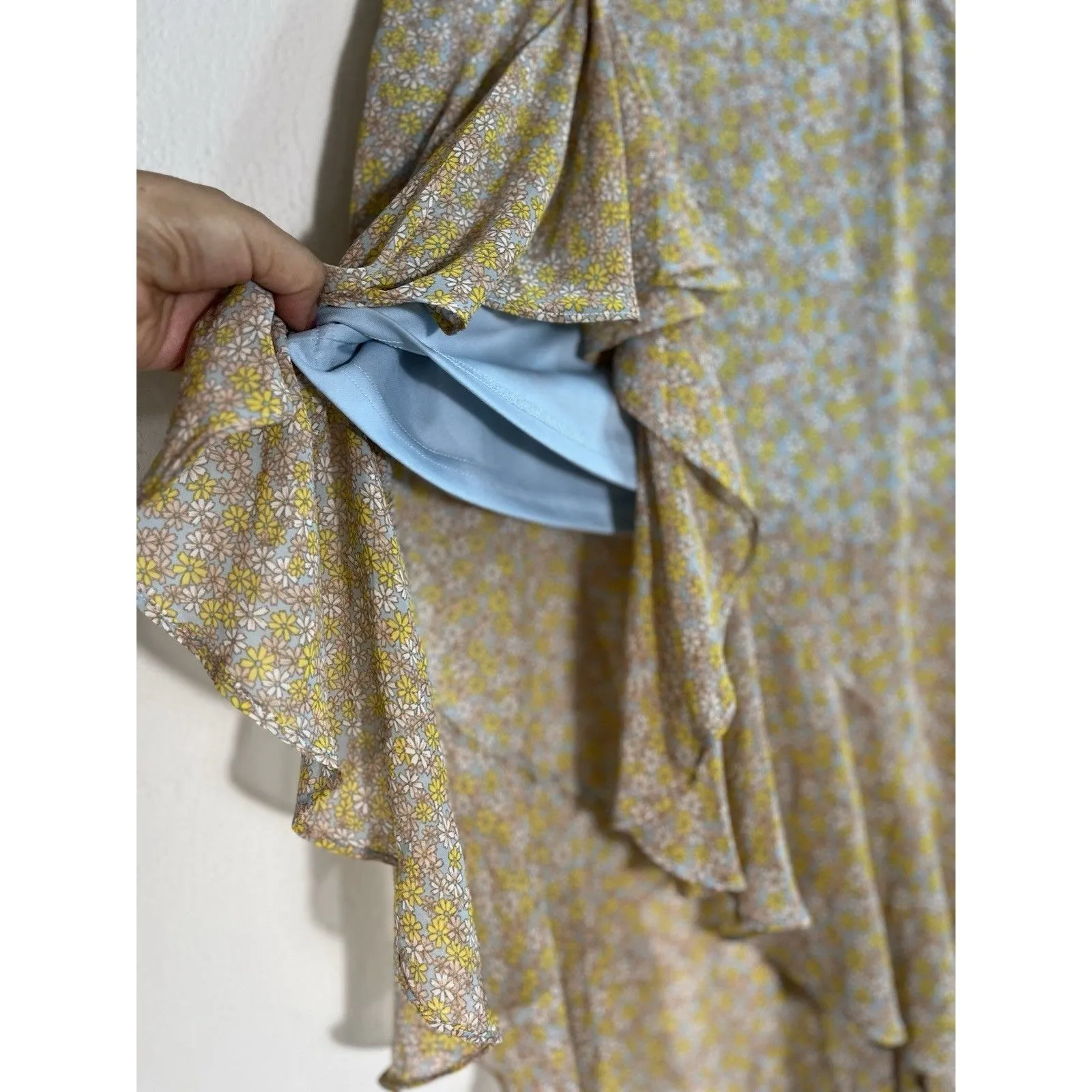 Nasty Gal Collection Sz 4 Floral Daisy Print Ruffle High Waist Midi Skirt - Image 7