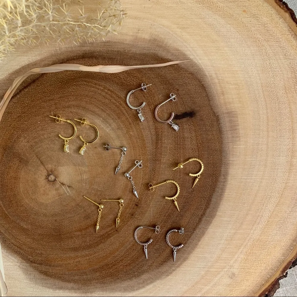 18k Rivet hoop spike dangle earrings Silver - Image 10