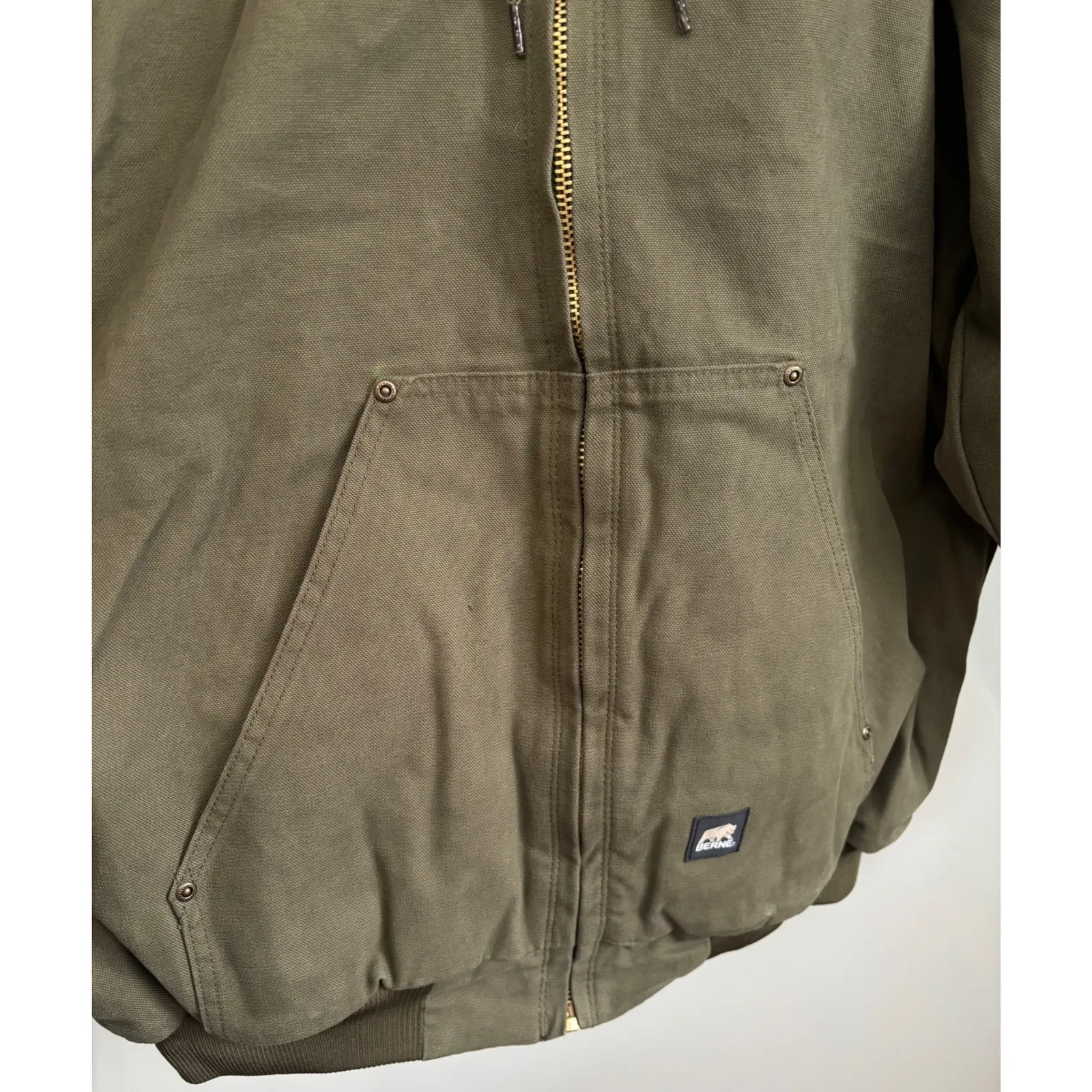 BERNE Workwear Mens 2XL Insulated Quilted Duck Canvas Green Hooded Jacket Size undefined - Image 4