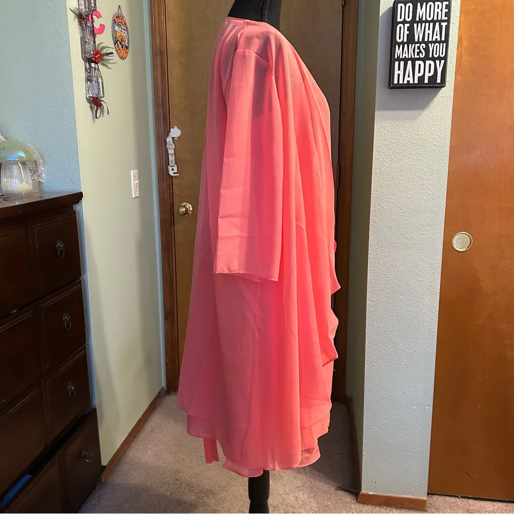 NWOT coral sleeveless formal dress with sheer jacket rhinestone brooch size 10 Pink - Image 3