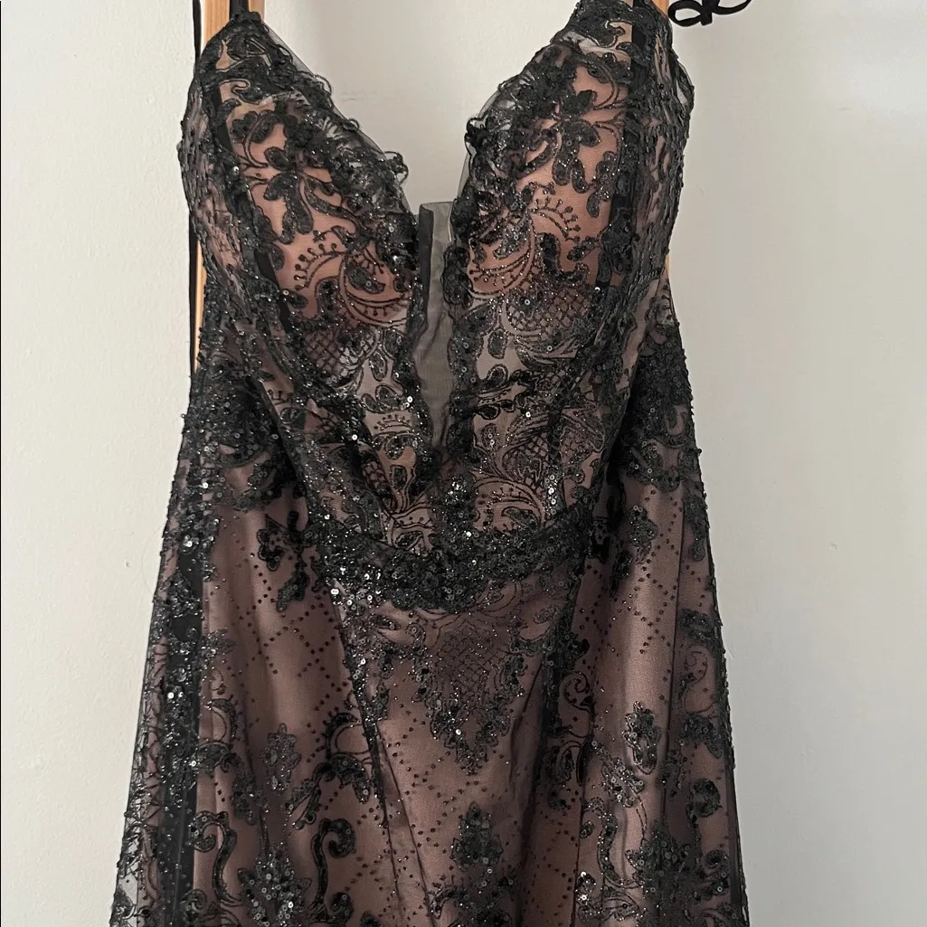 Maxi Feathered Prom Dress (size 16) Black - Image 4