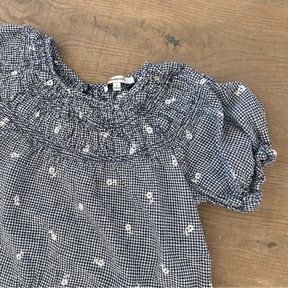 madewell embroidered gingham shirted puff-sleeve top - Image 7