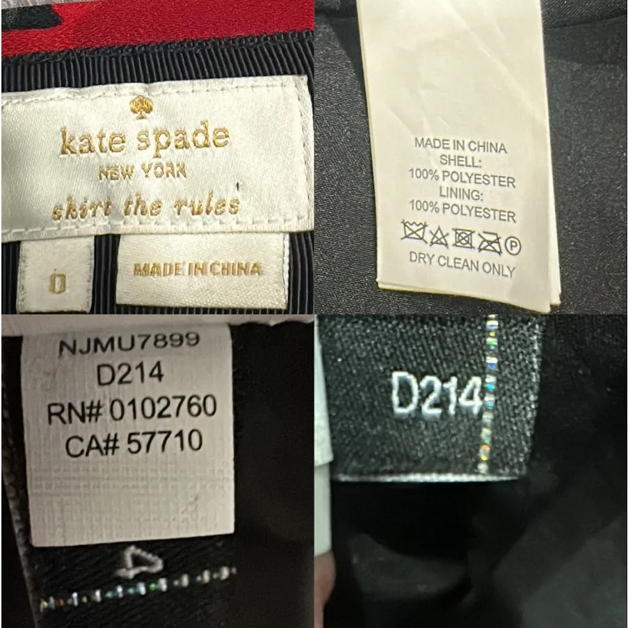 Kate Spade Red Black Poppy Print Ruffle Flounce Hem Crepe Mini Skirt Sz 0 Preppy - Image 7