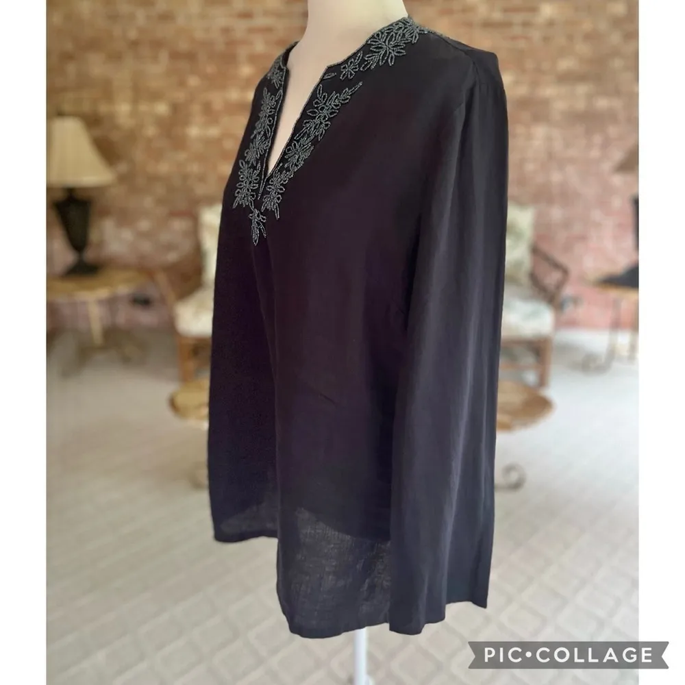 Lands’ End Tinic Top Navy Blue Linen Beaded S Nautical Preppy Coastal - Image 9