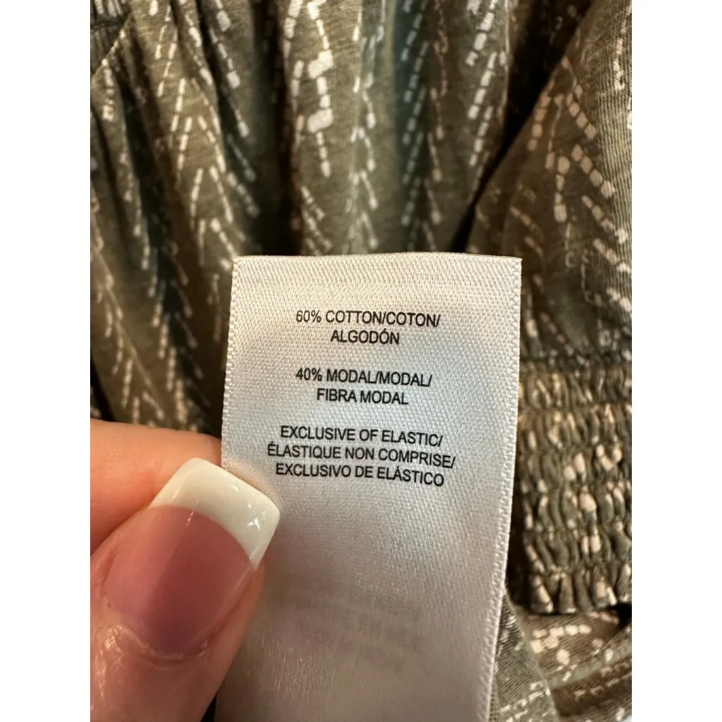 Women's Lucky Brand Olive Green White Patterned Blouse Size L - Image 4