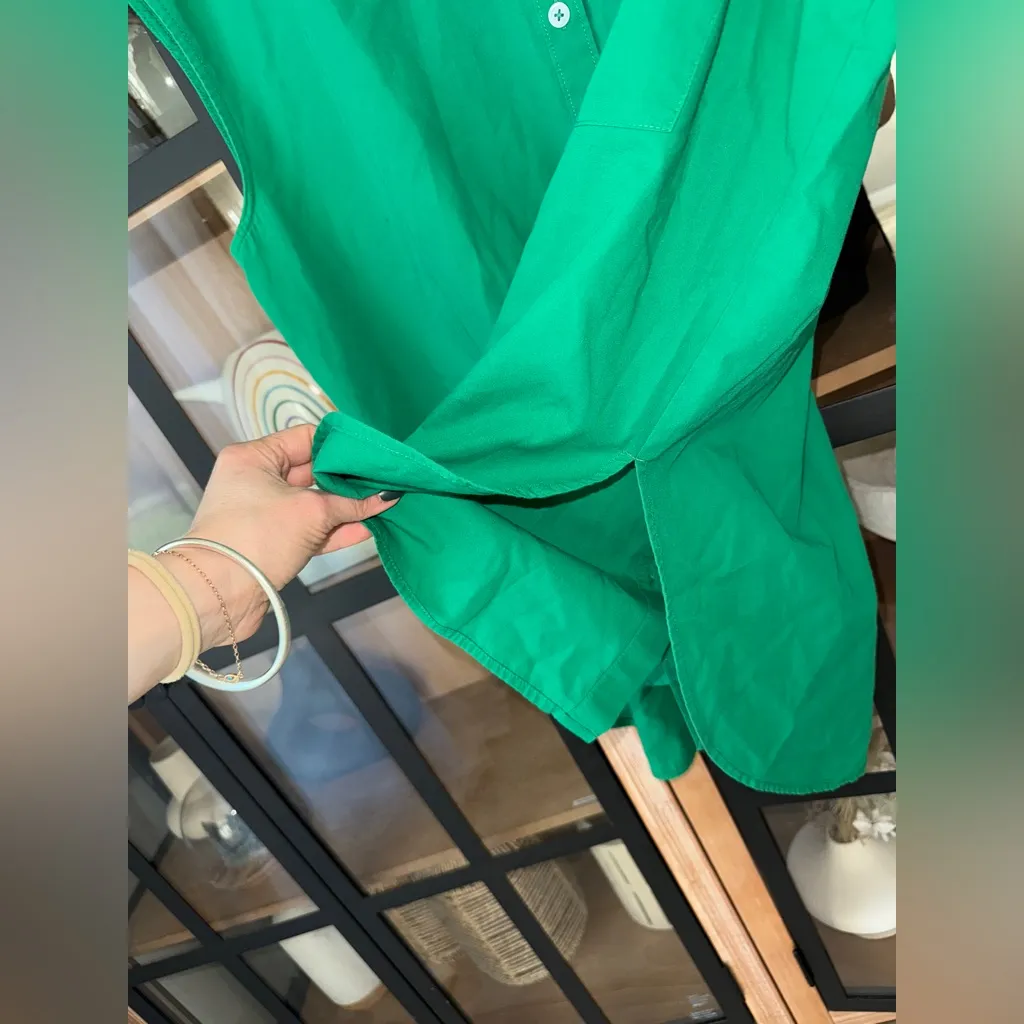 Maeve Anthropologie button down shirt tunic pocket collar short sleeve kelly top - Image 6