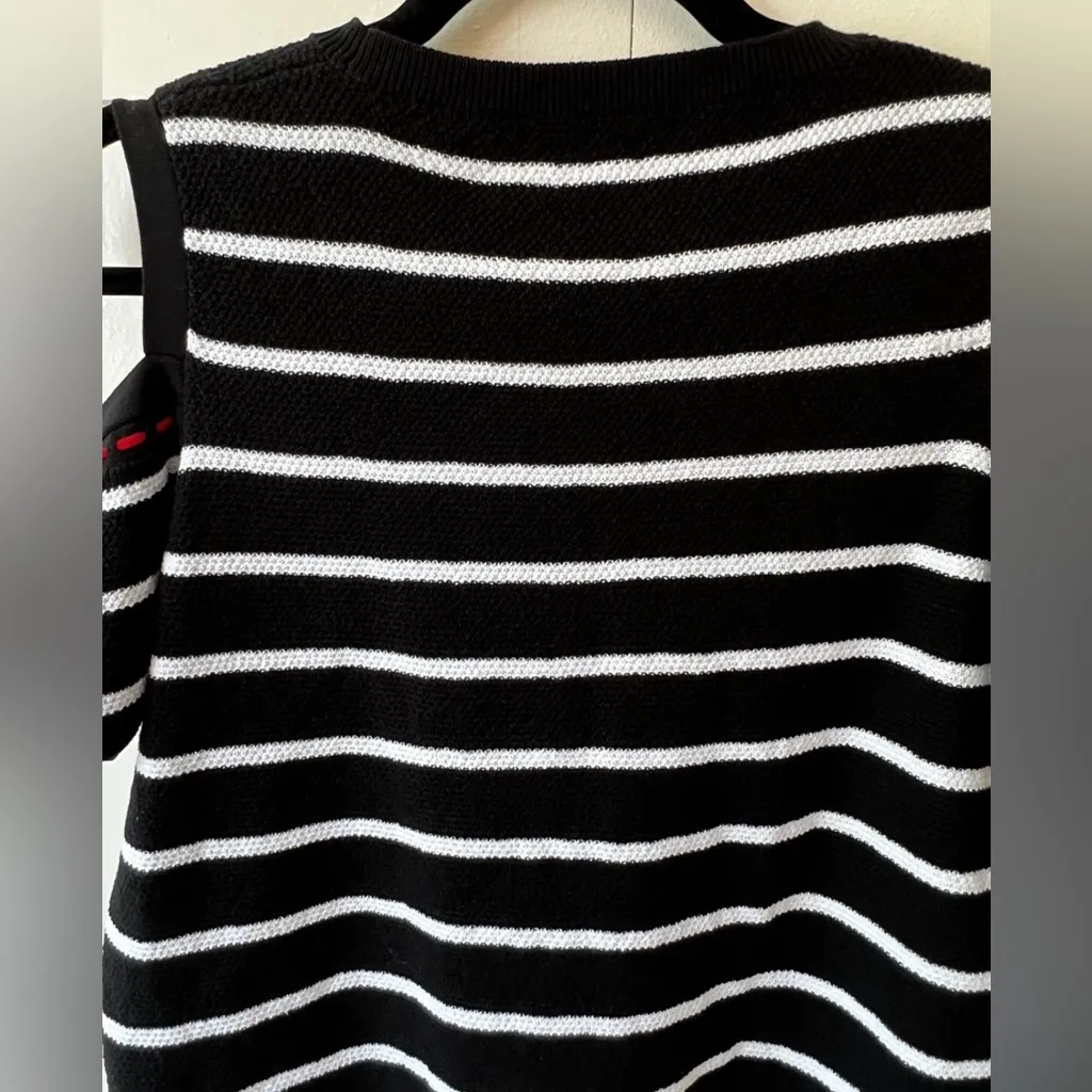 Lauren Ralph Lauren Rare Black & White Striped Cold Shoulder Sweater Size Medium - Image 13