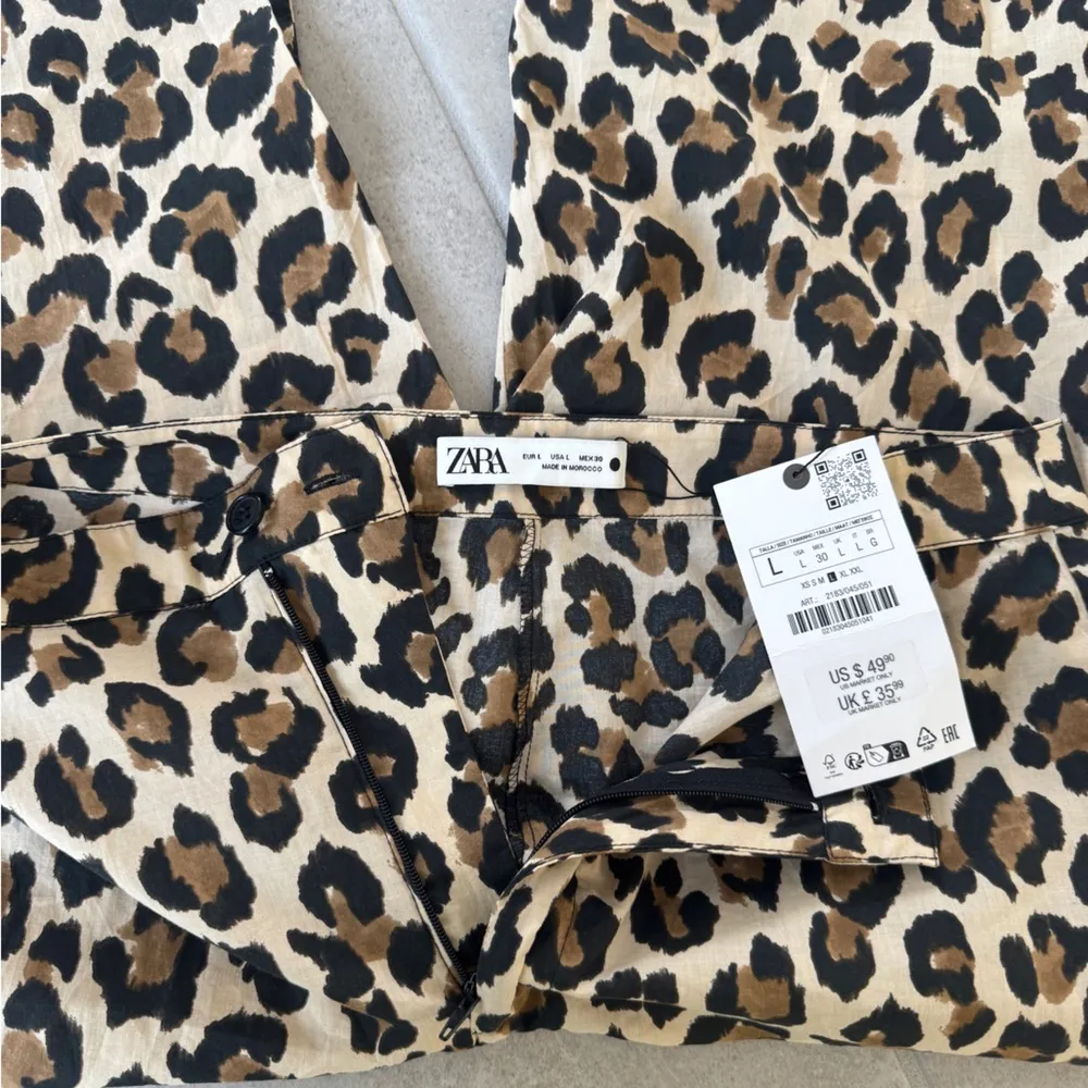 NWT Zara leopard print 100% cotton casual trousers- size Large - easy to wear - Image 5