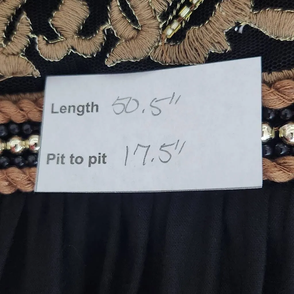 Venus Black Tiered Boho Maxi Dress Size 4 Black Embroidered Beaded Boho Dress - Image 10